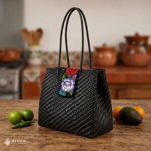 Traditional Mexican Mercado Tote Bag – Colorful Reusable Plastic Market Bag